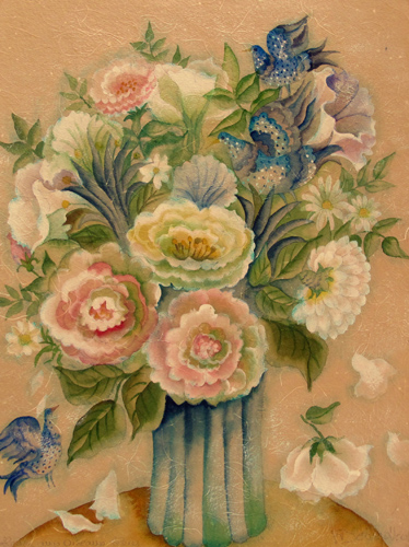 Fleurs aux oiseaux bleus