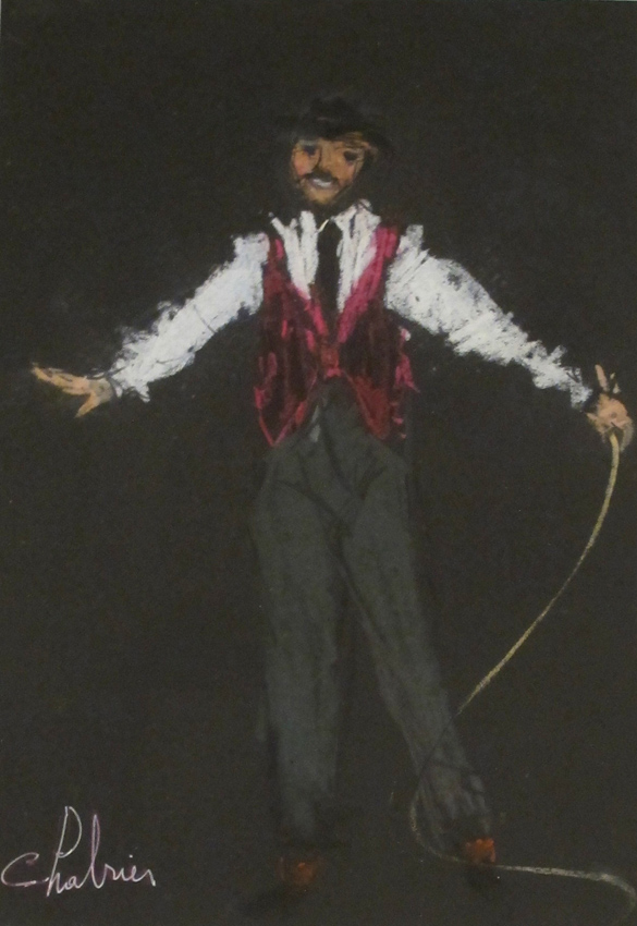 Le clown au gilet rose au fouet