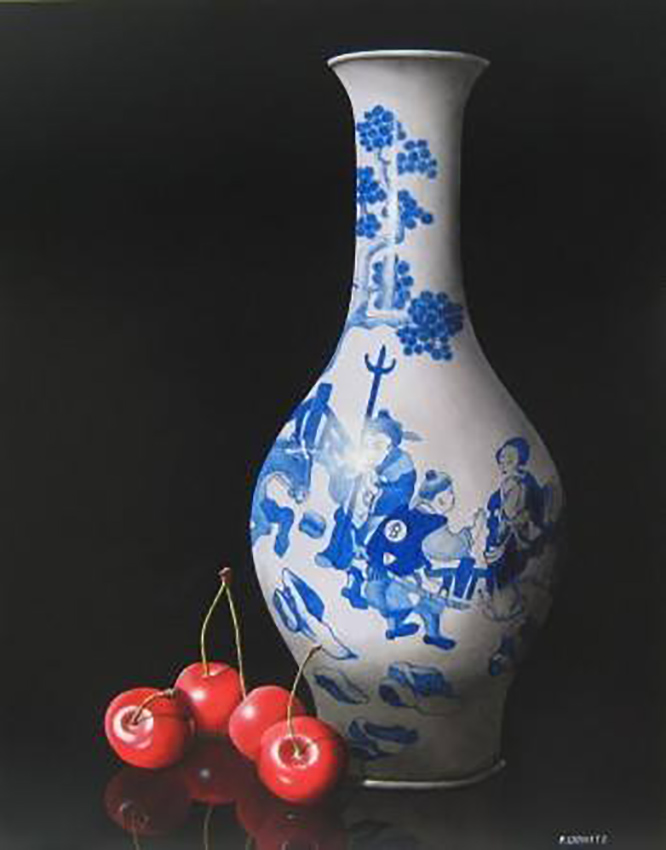 Vase bleu et cerises